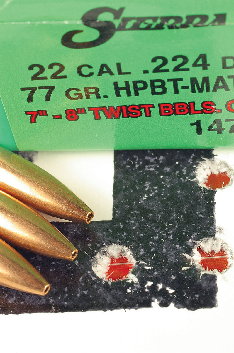 Sierra 77-grain MatchKing bullets and Reloder 22 powder provided excellent accuracy.